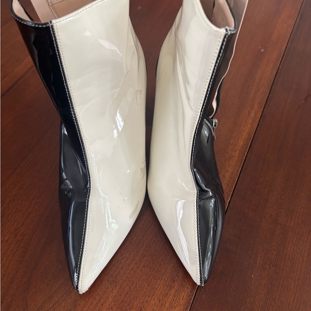 Black and White Patent Leather Ankle Booties